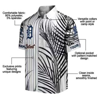 MLB Detroit Tigers Aloha Summer Shirt - Palm Stripes Navy Black White Hawaiian Shirt
