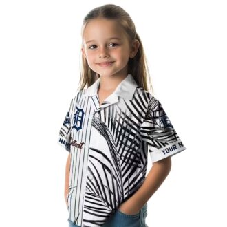 MLB Detroit Tigers Aloha Summer Shirt - Palm Stripes Navy Black White Hawaiian Shirt