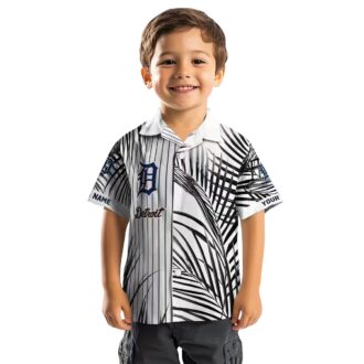 MLB Detroit Tigers Aloha Summer Shirt - Palm Stripes Navy Black White Hawaiian Shirt