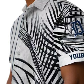 MLB Detroit Tigers Aloha Summer Shirt - Palm Stripes Navy Black White Hawaiian Shirt
