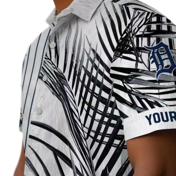 MLB Detroit Tigers Aloha Summer Shirt - Palm Stripes Navy Black White Hawaiian Shirt