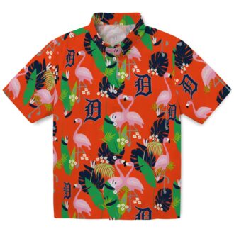 MLB Detroit Tigers Flamingo Foliage Hawaiian Shirt - Tropical Navy Green Shirt for Beach and Vacation