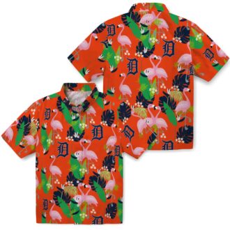 MLB Detroit Tigers Flamingo Foliage Hawaiian Shirt - Tropical Navy Green Shirt for Beach and Vacation