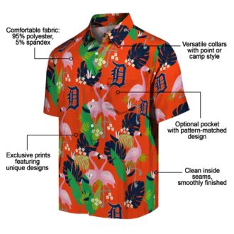 MLB Detroit Tigers Flamingo Foliage Hawaiian Shirt - Tropical Navy Green Shirt for Beach and Vacation