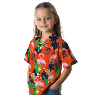 MLB Detroit Tigers Flamingo Foliage Hawaiian Shirt - Tropical Navy Green Shirt for Beach and Vacation