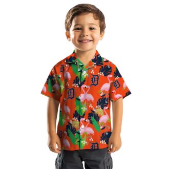 MLB Detroit Tigers Flamingo Foliage Hawaiian Shirt - Tropical Navy Green Shirt for Beach and Vacation