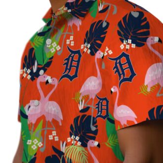 MLB Detroit Tigers Flamingo Foliage Hawaiian Shirt - Tropical Navy Green Shirt for Beach and Vacation