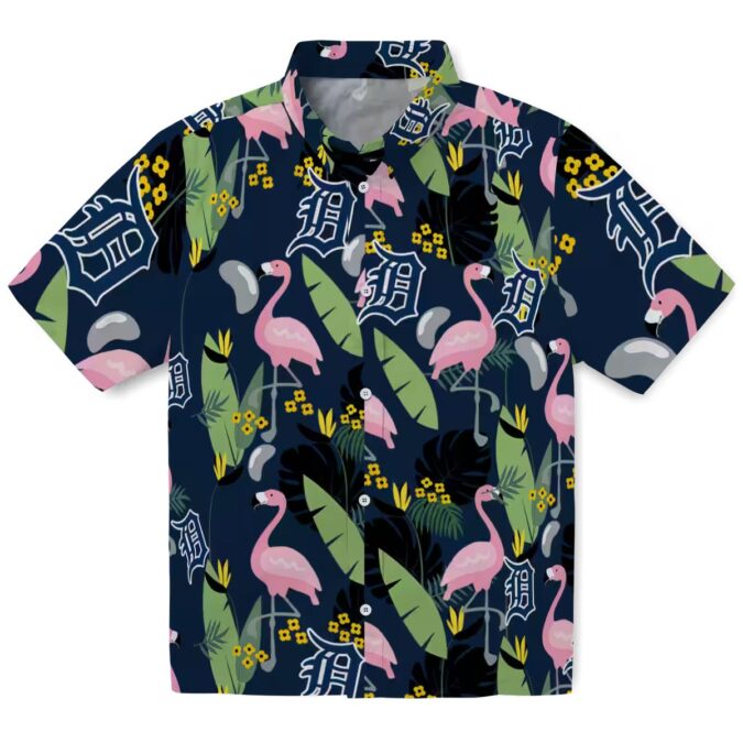 MLB Detroit Tigers Flamingo Leaves Hawaiian Shirt - Navy Aloha Summer Shirt for Baseball Fans