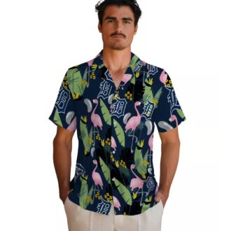 MLB Detroit Tigers Flamingo Leaves Hawaiian Shirt - Navy Aloha Summer Shirt for Baseball Fans