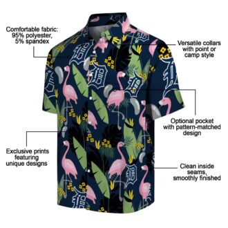 MLB Detroit Tigers Flamingo Leaves Hawaiian Shirt - Navy Aloha Summer Shirt for Baseball Fans