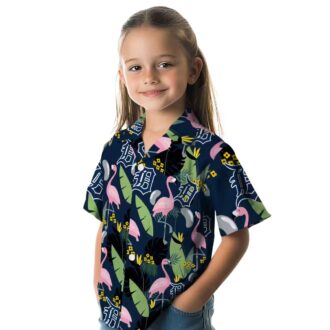 MLB Detroit Tigers Flamingo Leaves Hawaiian Shirt - Navy Aloha Summer Shirt for Baseball Fans