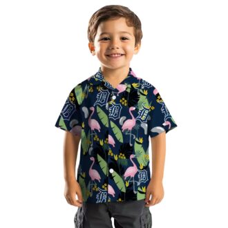 MLB Detroit Tigers Flamingo Leaves Hawaiian Shirt - Navy Aloha Summer Shirt for Baseball Fans