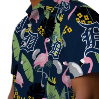 MLB Detroit Tigers Flamingo Leaves Hawaiian Shirt - Navy Aloha Summer Shirt for Baseball Fans