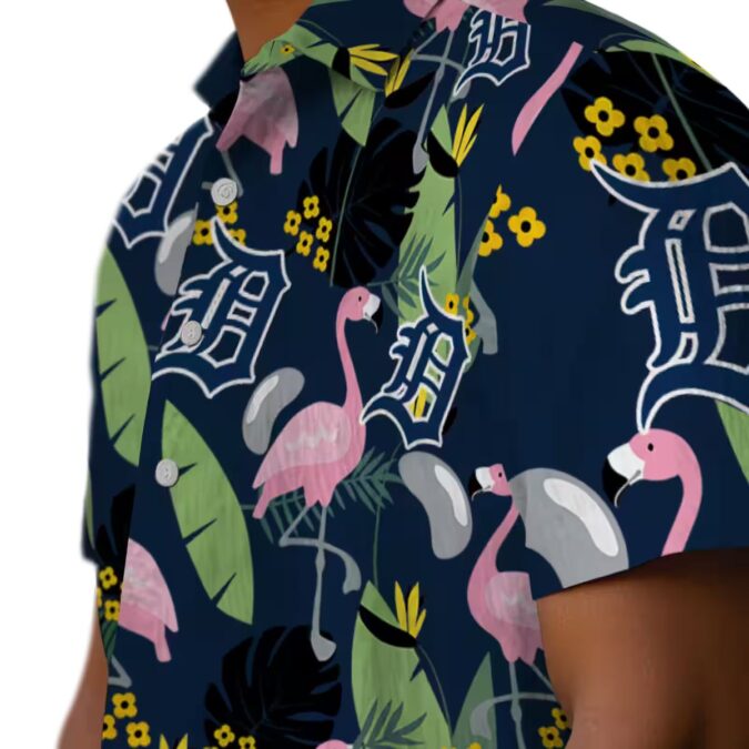 MLB Detroit Tigers Flamingo Leaves Hawaiian Shirt - Navy Aloha Summer Shirt for Baseball Fans