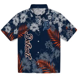 MLB Detroit Tigers Hawaiian Shirt with Hibiscus Print - Navy Summer Beach Shirt for Fans