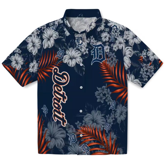 MLB Detroit Tigers Hawaiian Shirt with Hibiscus Print - Navy Summer Beach Shirt for Fans