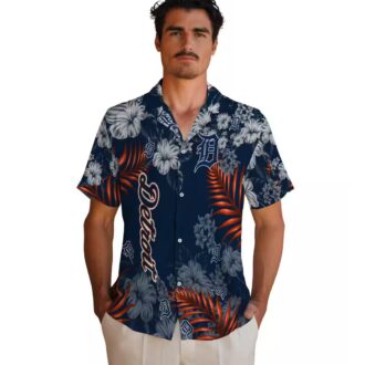 MLB Detroit Tigers Hawaiian Shirt with Hibiscus Print - Navy Summer Beach Shirt for Fans