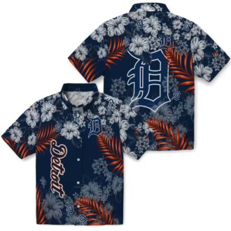 MLB Detroit Tigers Hawaiian Shirt with Hibiscus Print - Navy Summer Beach Shirt for Fans