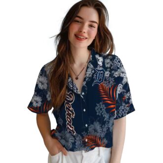 MLB Detroit Tigers Hawaiian Shirt with Hibiscus Print - Navy Summer Beach Shirt for Fans