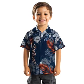 MLB Detroit Tigers Hawaiian Shirt with Hibiscus Print - Navy Summer Beach Shirt for Fans