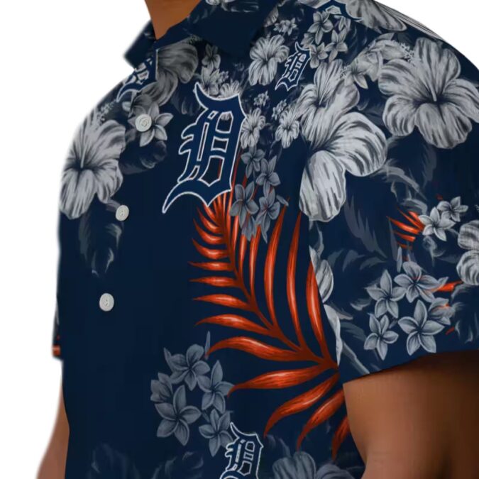 MLB Detroit Tigers Hawaiian Shirt with Hibiscus Print - Navy Summer Beach Shirt for Fans