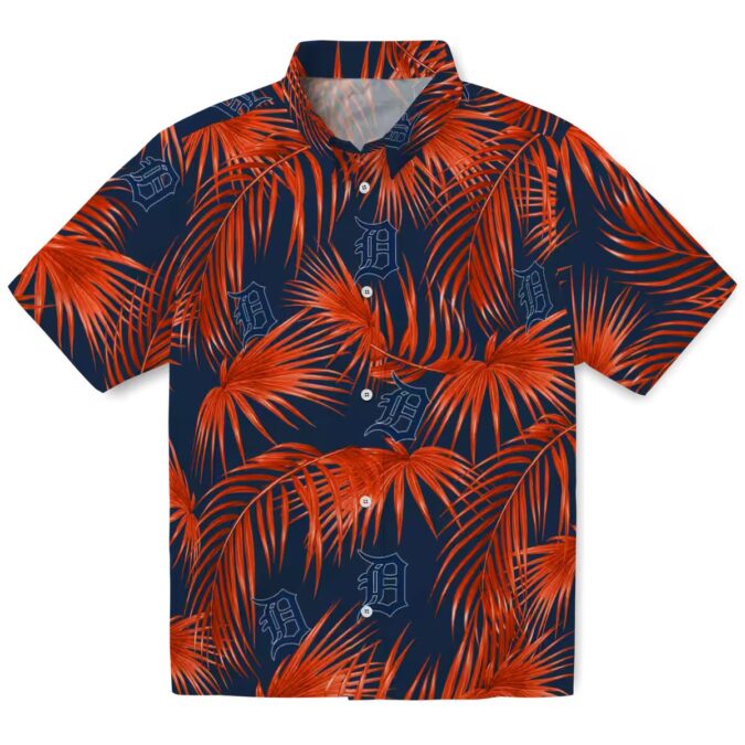 MLB Detroit Tigers Leafy Palms Navy Hawaiian Shirt - Perfect Tropical Shirt for Fans