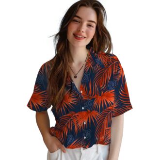 MLB Detroit Tigers Leafy Palms Navy Hawaiian Shirt - Perfect Tropical Shirt for Fans