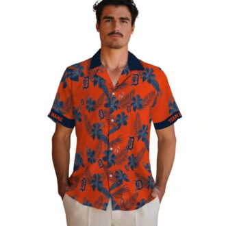 MLB Detroit Tigers Tropical Botanical Print Hawaiian Shirt - Personalized Orange Summer Shirt for Fans