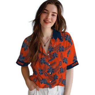 MLB Detroit Tigers Tropical Botanical Print Hawaiian Shirt - Personalized Orange Summer Shirt for Fans