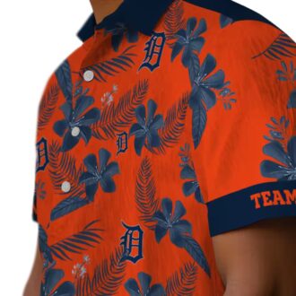 MLB Detroit Tigers Tropical Botanical Print Hawaiian Shirt - Personalized Orange Summer Shirt for Fans