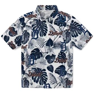 MLB Detroit Tigers Tropical Plants Hawaiian Shirt - Navy White Summer Beach Shirt for Fans