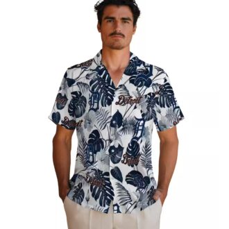 MLB Detroit Tigers Tropical Plants Hawaiian Shirt - Navy White Summer Beach Shirt for Fans