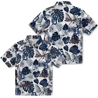 MLB Detroit Tigers Tropical Plants Hawaiian Shirt - Navy White Summer Beach Shirt for Fans