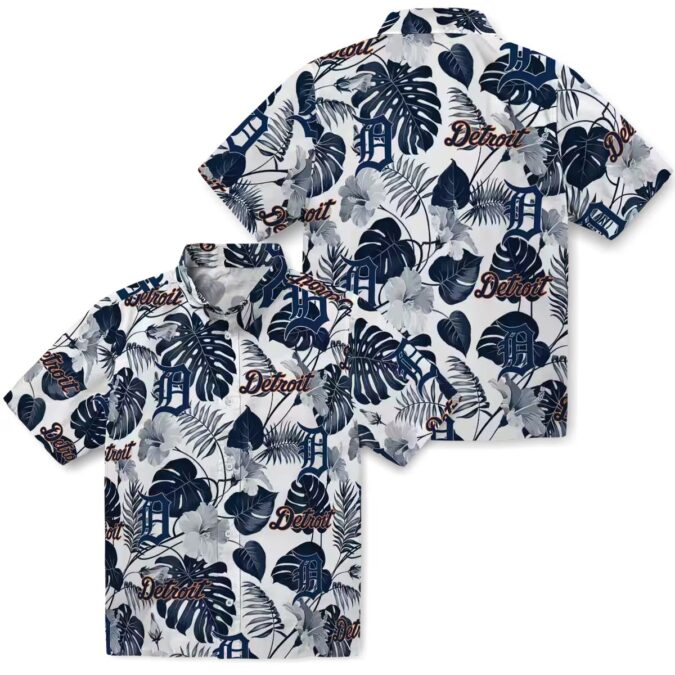 MLB Detroit Tigers Tropical Plants Hawaiian Shirt - Navy White Summer Beach Shirt for Fans