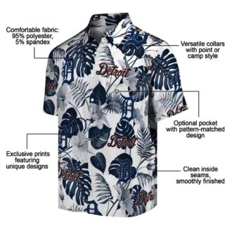 MLB Detroit Tigers Tropical Plants Hawaiian Shirt - Navy White Summer Beach Shirt for Fans