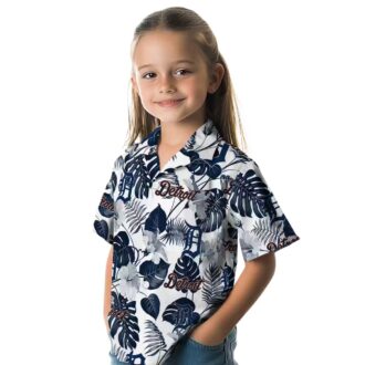 MLB Detroit Tigers Tropical Plants Hawaiian Shirt - Navy White Summer Beach Shirt for Fans