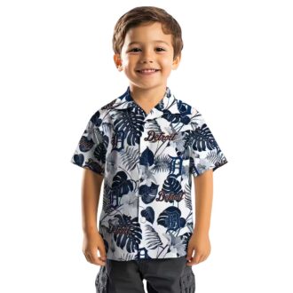 MLB Detroit Tigers Tropical Plants Hawaiian Shirt - Navy White Summer Beach Shirt for Fans