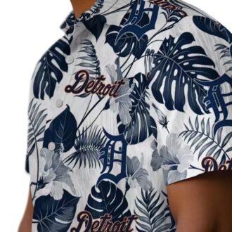 MLB Detroit Tigers Tropical Plants Hawaiian Shirt - Navy White Summer Beach Shirt for Fans