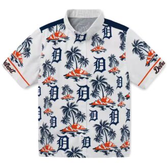 MLB Fans Detroit Tigers Tropical Hawaiian Shirt - Palm Island Print Navy White for Vacation