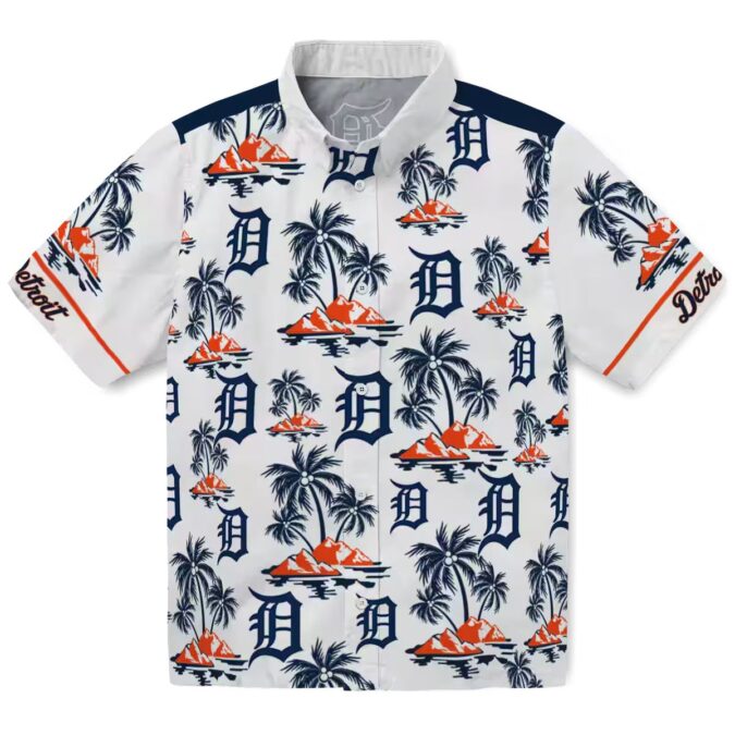 MLB Fans Detroit Tigers Tropical Hawaiian Shirt - Palm Island Print Navy White for Vacation