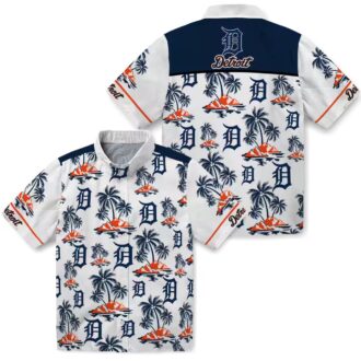 MLB Fans Detroit Tigers Tropical Hawaiian Shirt - Palm Island Print Navy White for Vacation