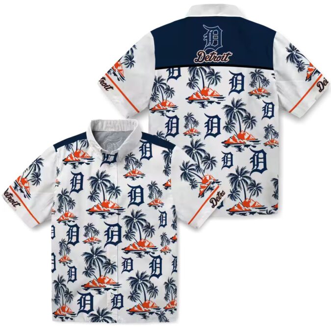 MLB Fans Detroit Tigers Tropical Hawaiian Shirt - Palm Island Print Navy White for Vacation