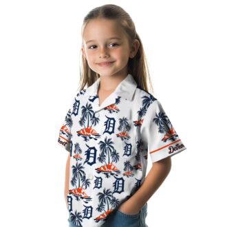 MLB Fans Detroit Tigers Tropical Hawaiian Shirt - Palm Island Print Navy White for Vacation