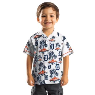 MLB Fans Detroit Tigers Tropical Hawaiian Shirt - Palm Island Print Navy White for Vacation