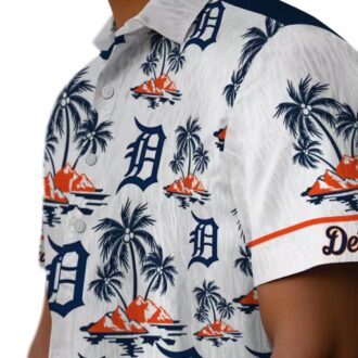 MLB Fans Detroit Tigers Tropical Hawaiian Shirt - Palm Island Print Navy White for Vacation