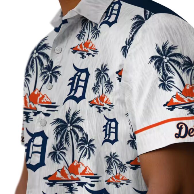 MLB Fans Detroit Tigers Tropical Hawaiian Shirt - Palm Island Print Navy White for Vacation