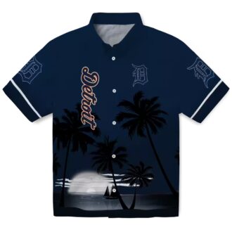 Official Detroit Tigers Hawaiian Shirt - Summer Beach Sunset Tropical Shirt Navy Black