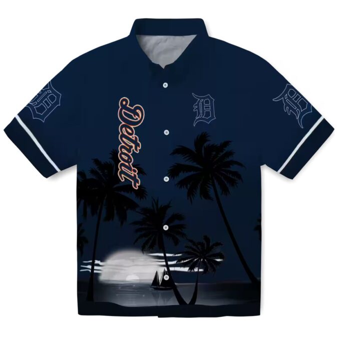 Official Detroit Tigers Hawaiian Shirt - Summer Beach Sunset Tropical Shirt Navy Black