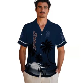 Official Detroit Tigers Hawaiian Shirt - Summer Beach Sunset Tropical Shirt Navy Black
