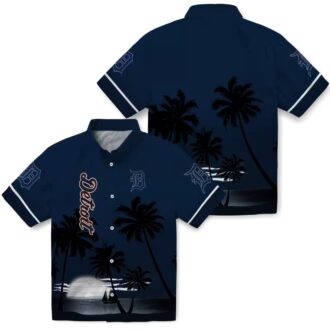 Official Detroit Tigers Hawaiian Shirt - Summer Beach Sunset Tropical Shirt Navy Black